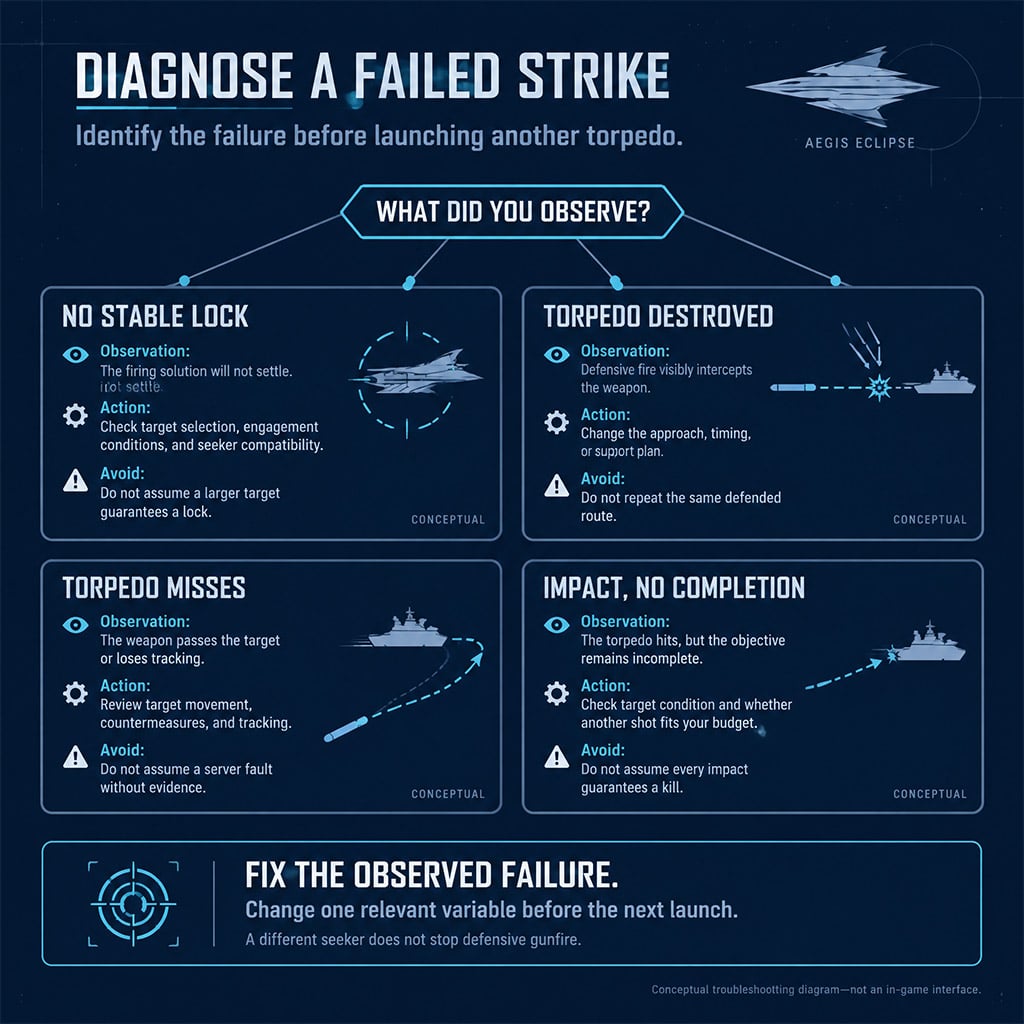 Decision diagram distinguishing lock failure, interception, missed impact, and incomplete kill
