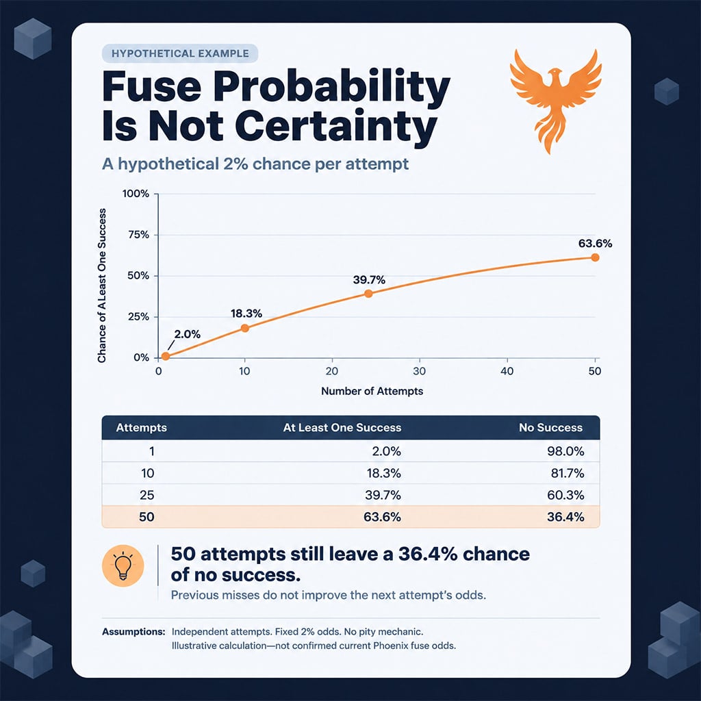 Hypothetical 2 percent success probability across 1 to 50 attempts Hypothetical 2 percent success probability across 1 to 50 attempts