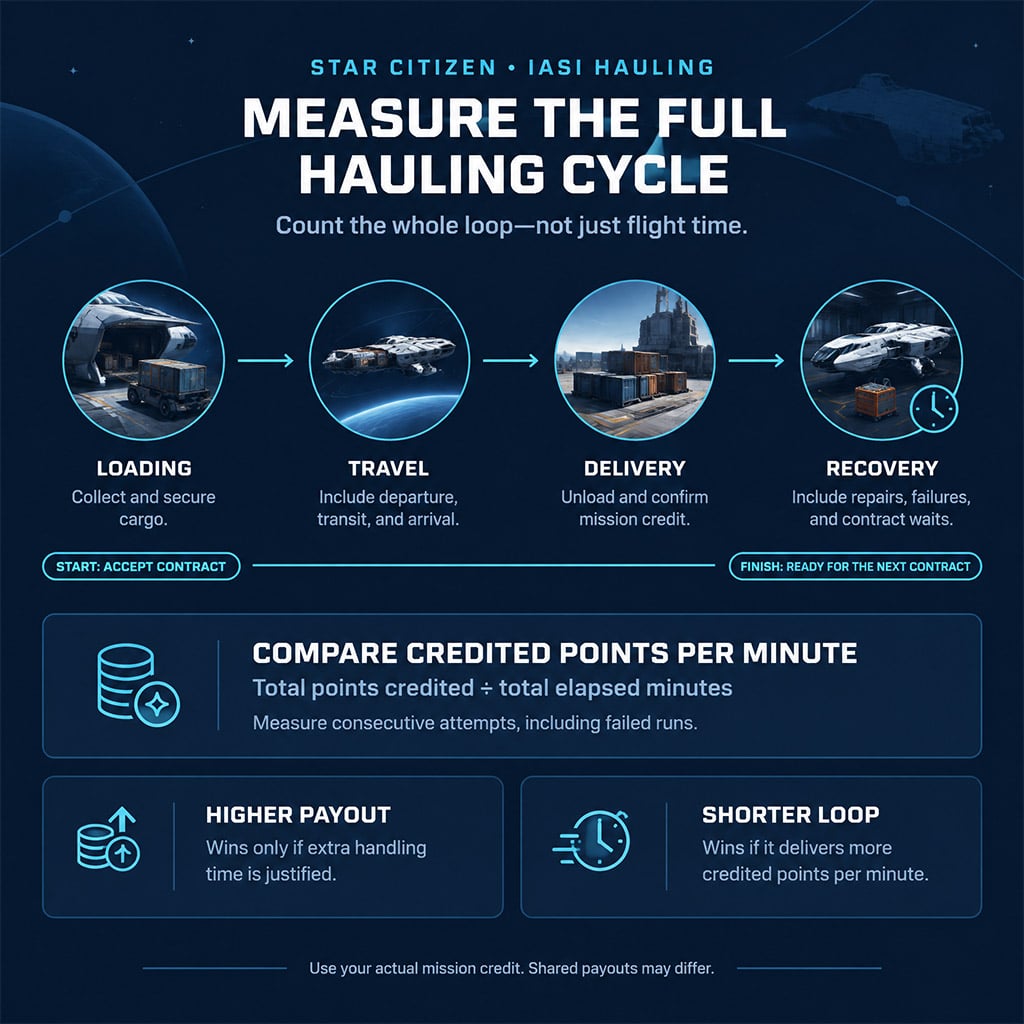 Hauling cycle divided into loading, travel, delivery, and recovery