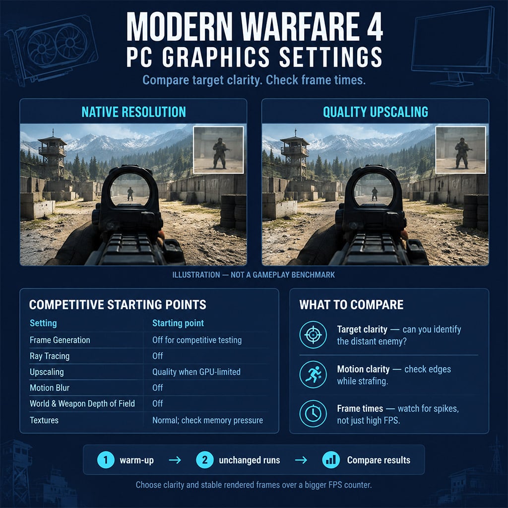 Matching native-resolution and Quality-upscaled views of a distant enemy