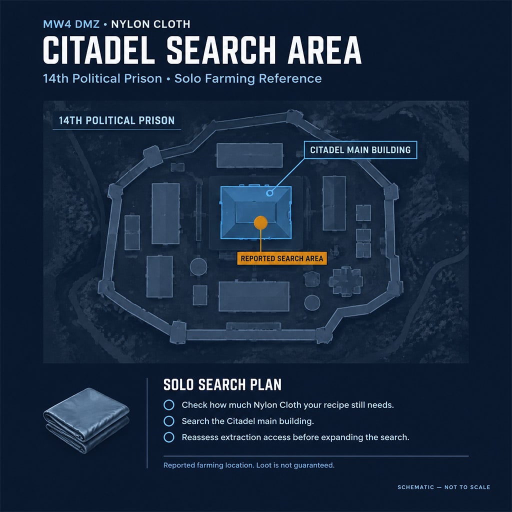 Map location of the Citadel main building at 14th Political Prison for Nylon Cloth farming