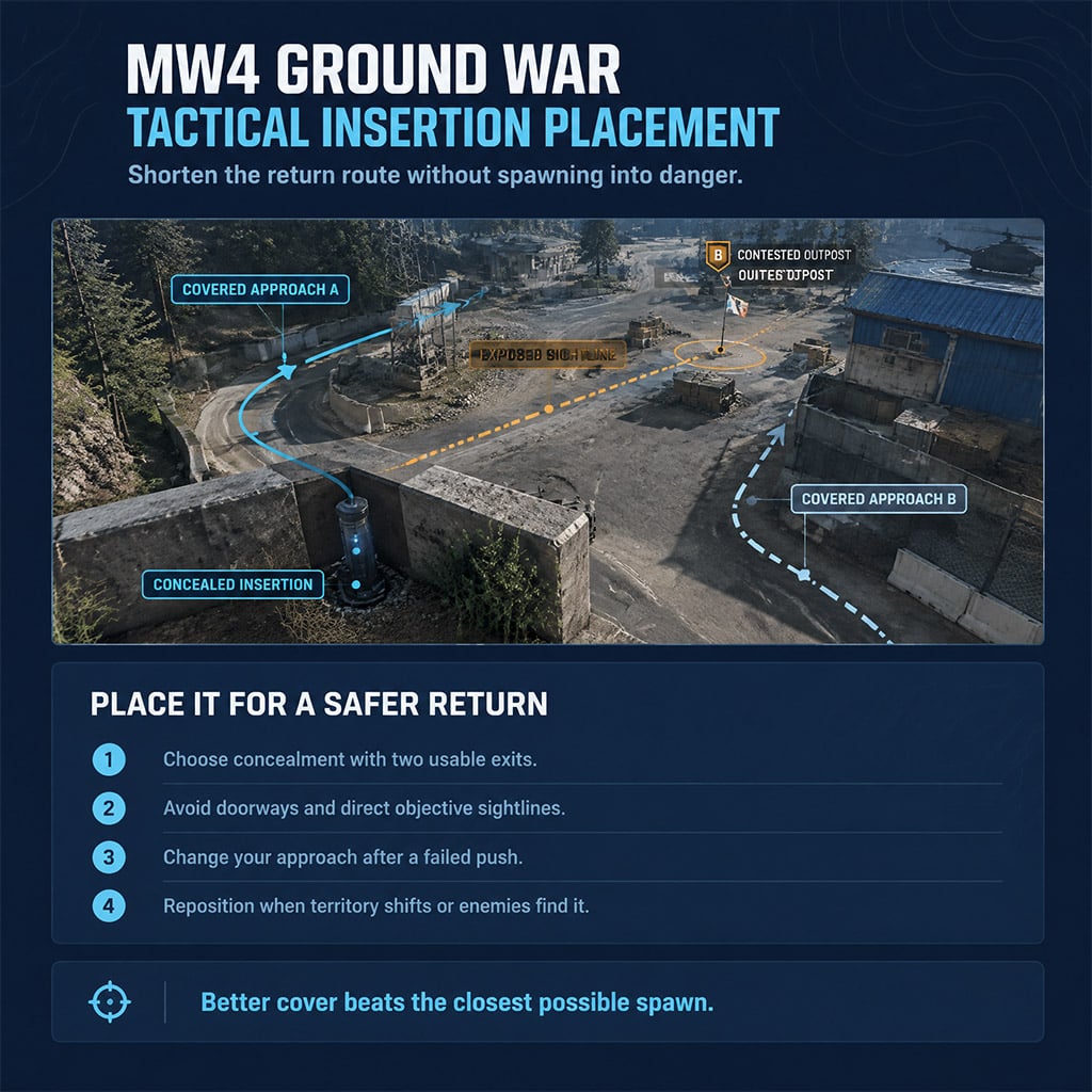 Covered Tactical Insertion position with two approaches to a contested Outpost Covered Tactical Insertion position with two approaches to a contested Outpost