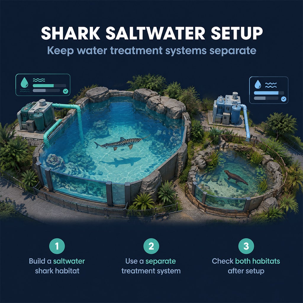 Separate saltwater treatment setup beside a leopard shark habitat