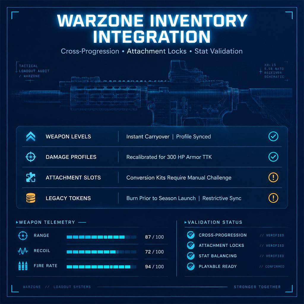 Split-screen loadout interface demonstrating weapon level carryover and attachment slot validation Split-screen loadout interface demonstrating weapon level carryover and attachment slot validation