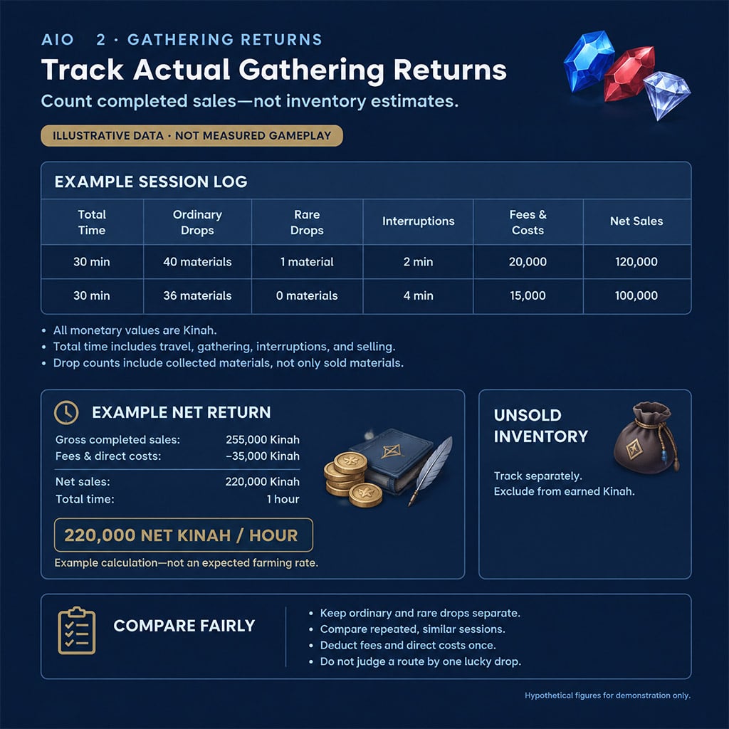 Gathering log separating ordinary drops, rare drops, and completed sales Gathering log separating ordinary drops, rare drops, and completed sales