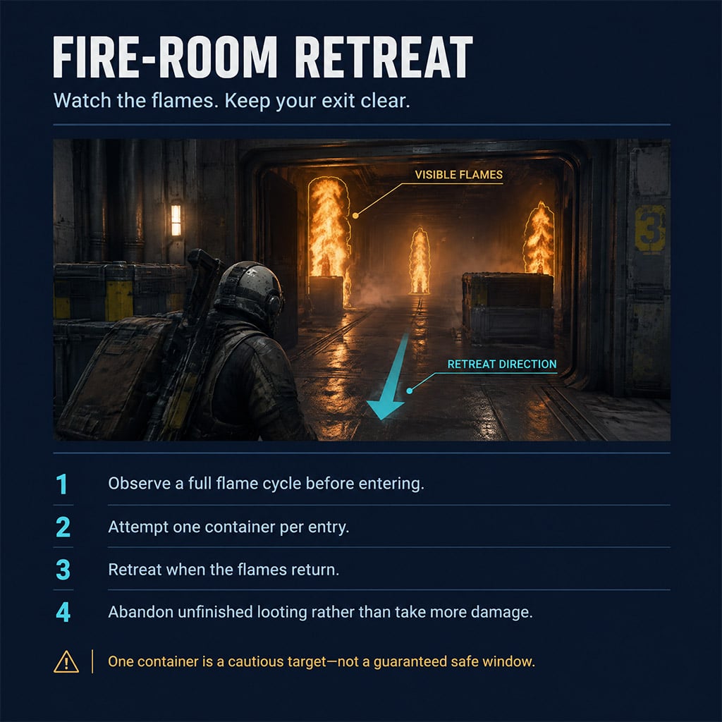 Frigate fire-room entrance showing the flame path and retreat direction
