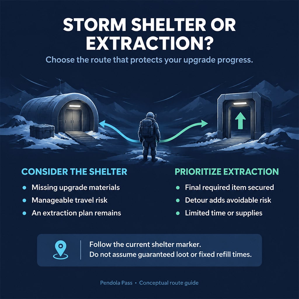Compare shelter travel with extraction before detouring.