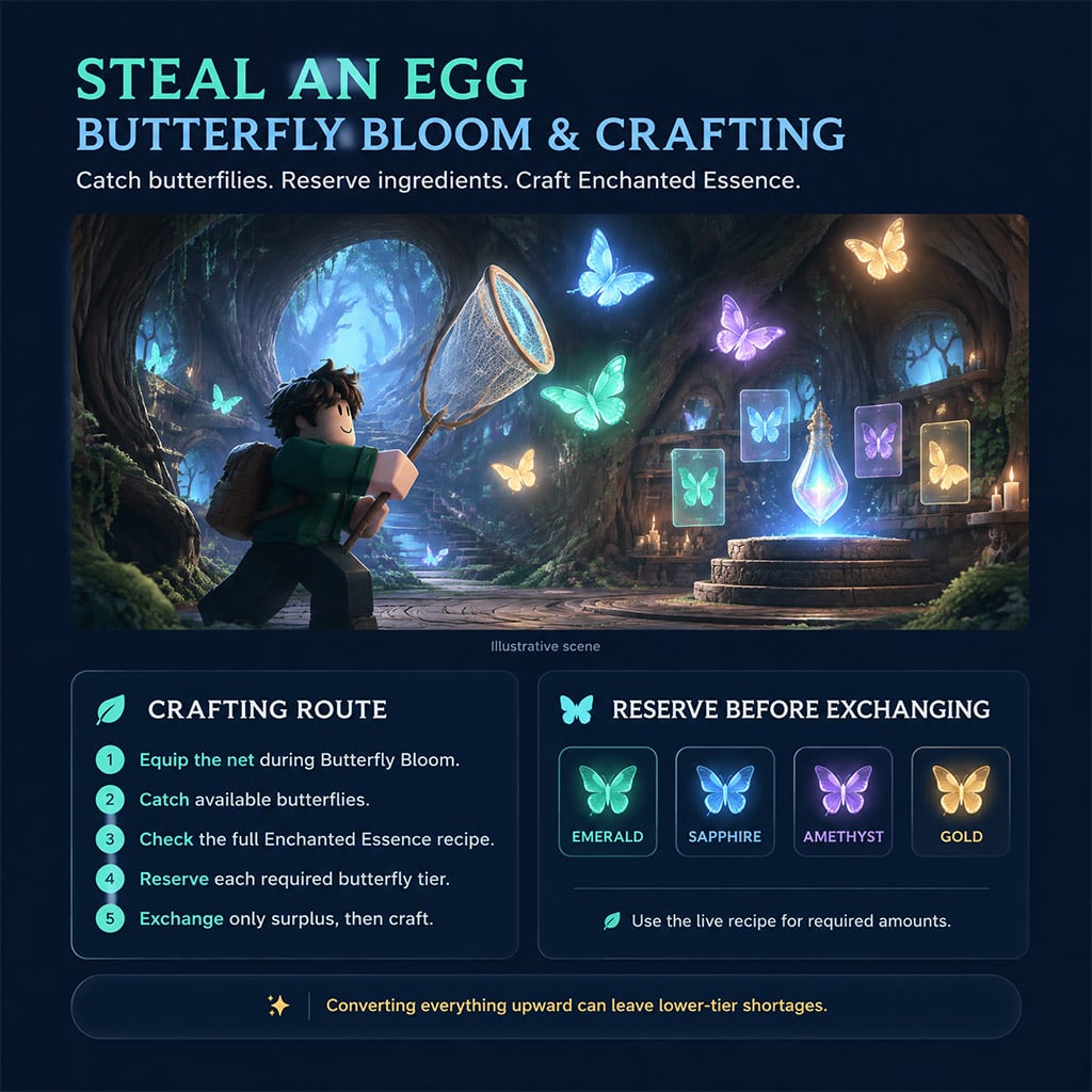 Player using butterfly net near glowing swarm inside the giant Enchanted Tree
