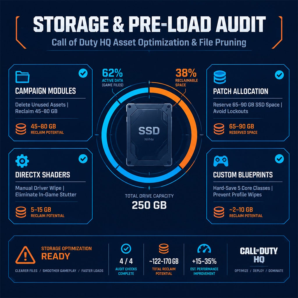Storage breakdown table showing Call of Duty file components and optional asset deletions Storage breakdown table showing Call of Duty file components and optional asset deletions