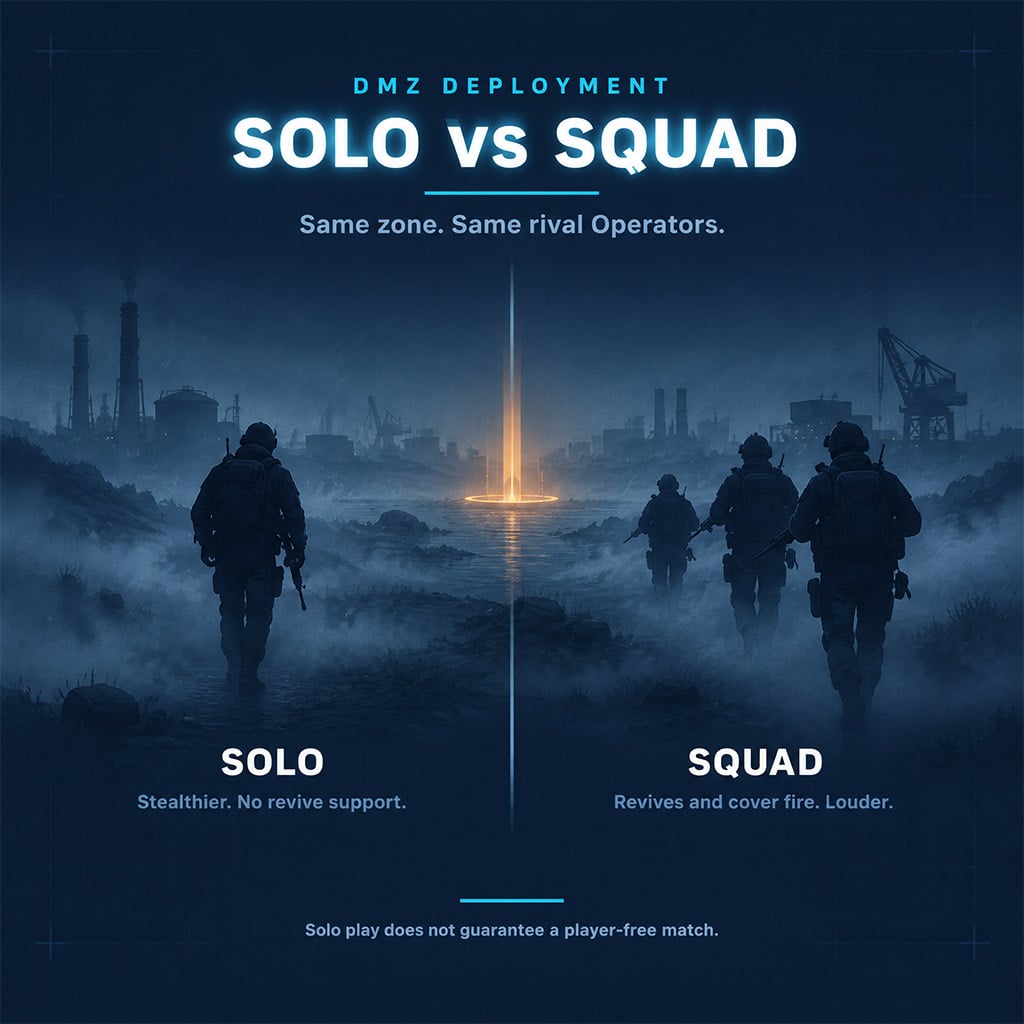 Lone Operator and a three-person squad approaching an extraction marker