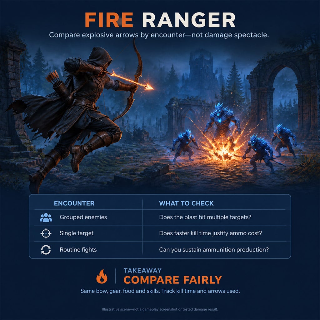Enshrouded Ranger firing an Explosive Arrow into a cluster of shroud enemies