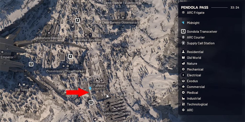 Frigate core visible from a lower firing position, with its exposed sections highlighted.