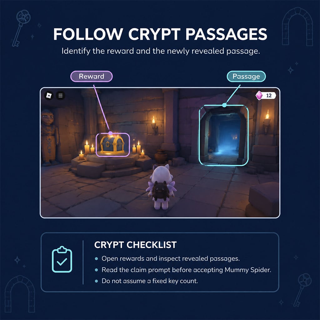 Crypt reward and newly revealed passage highlighted in a game screenshot