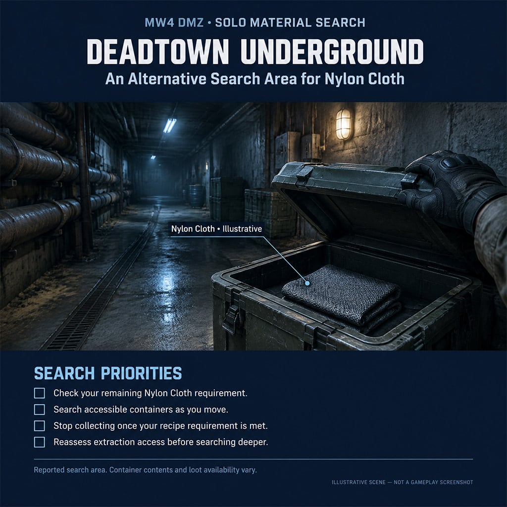 Solo player looting storage containers inside Deadtown Underground for Nylon Cloth