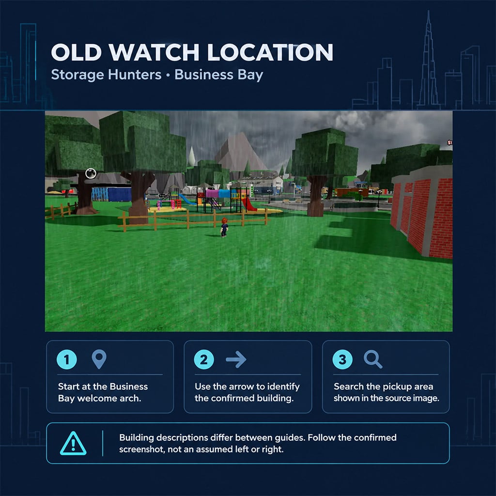 Business Bay welcome arch and confirmed Old Watch building