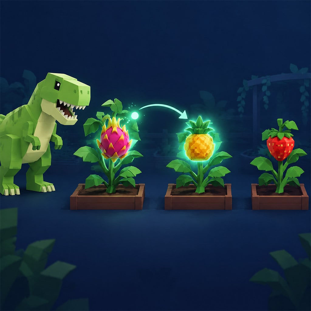 Concept diagram showing a mutation moving from one fruit to others.