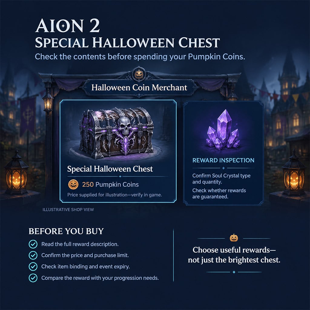 Halloween Coin Merchant inventory highlighting Special Halloween Chest for 250 Pumpkin Coins Halloween Coin Merchant inventory highlighting Special Halloween Chest for 250 Pumpkin Coins