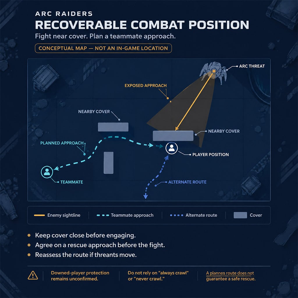 Combat position with nearby cover and a teammate rescue route