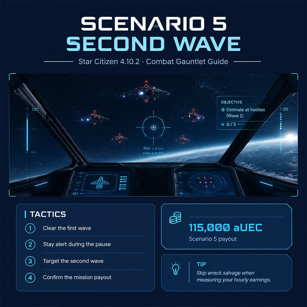 Scenario 5 objective display as the second enemy wave appears
