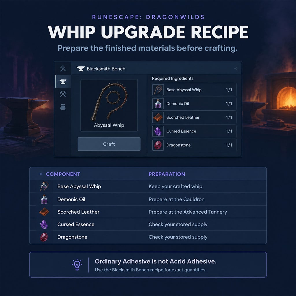 Dragonwilds Abyssal Whip upgrade materials