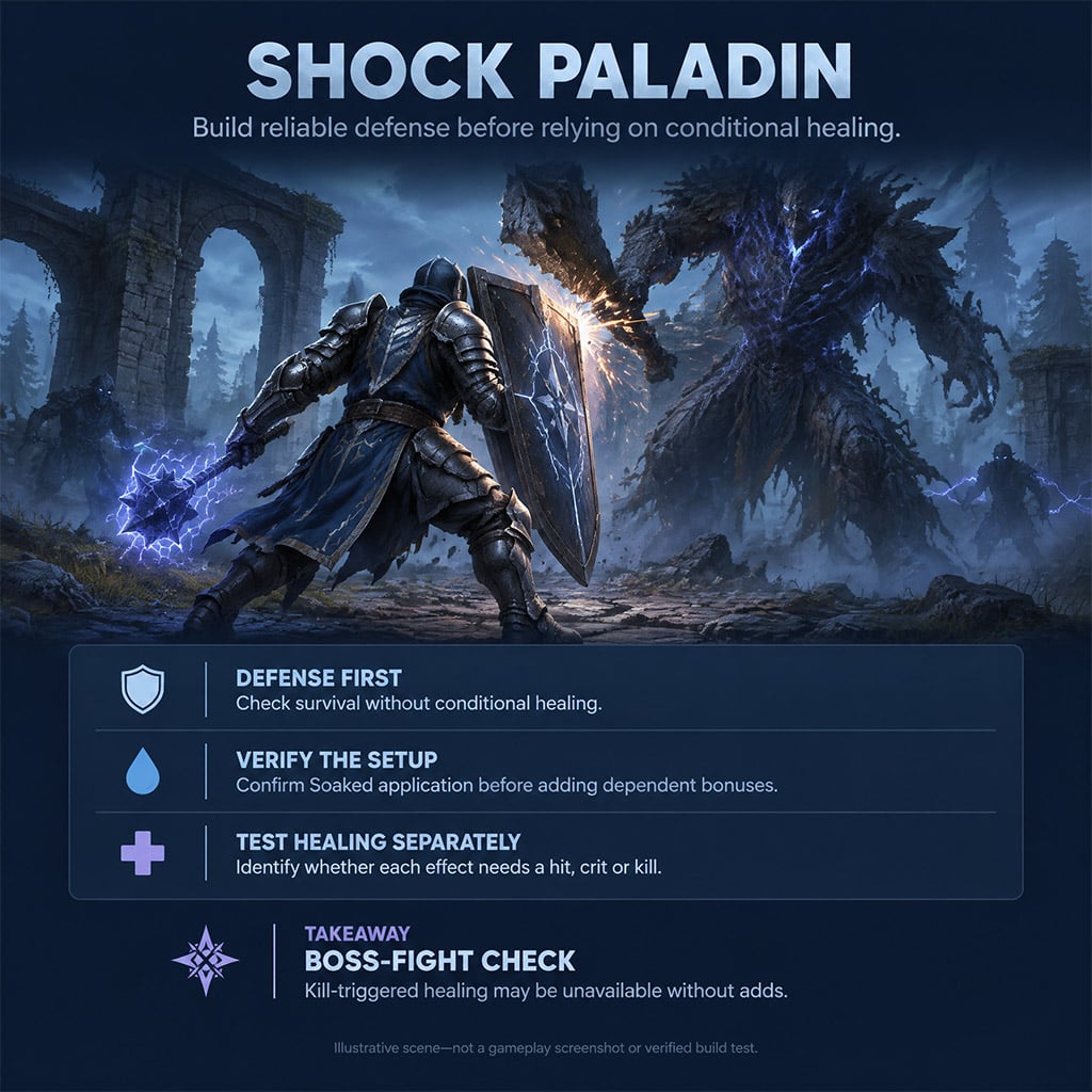 Enshrouded Paladin blocking a heavy attack with a shield while lightning arcs across enemies