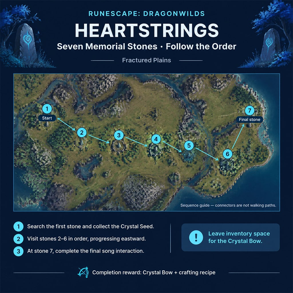 Fractured Plains map marking the seven Heartstrings stones in order Fractured Plains map marking the seven Heartstrings stones in order