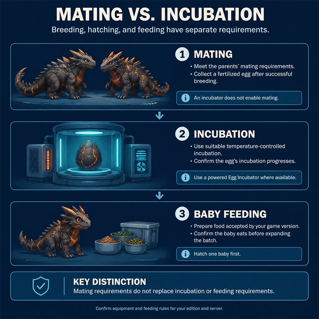 Diagram separating the mating stage from egg incubation and baby feeding