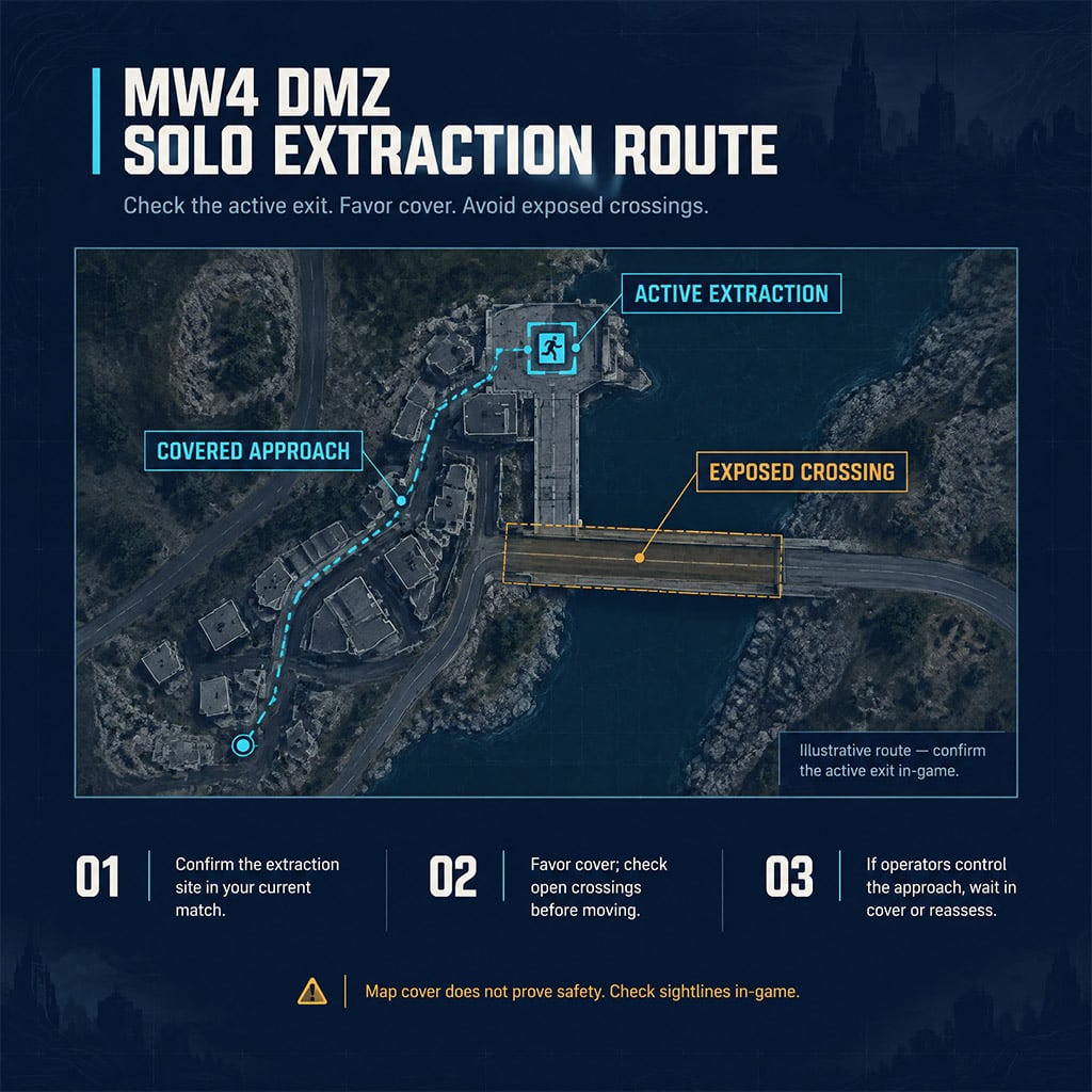 Current tactical map showing an active extraction site and a covered approach Current tactical map showing an active extraction site and a covered approach