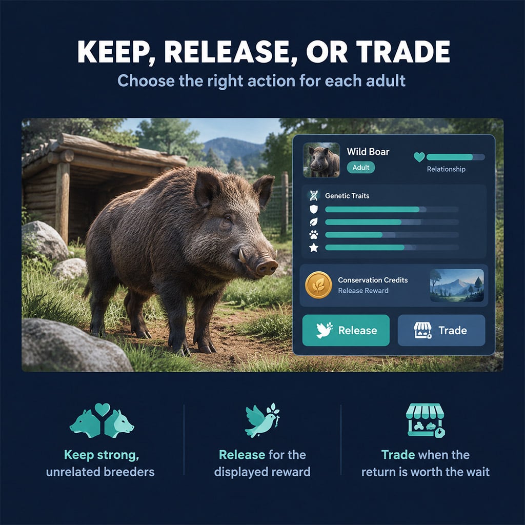 Adult animal's genetics, release reward, and trade options
