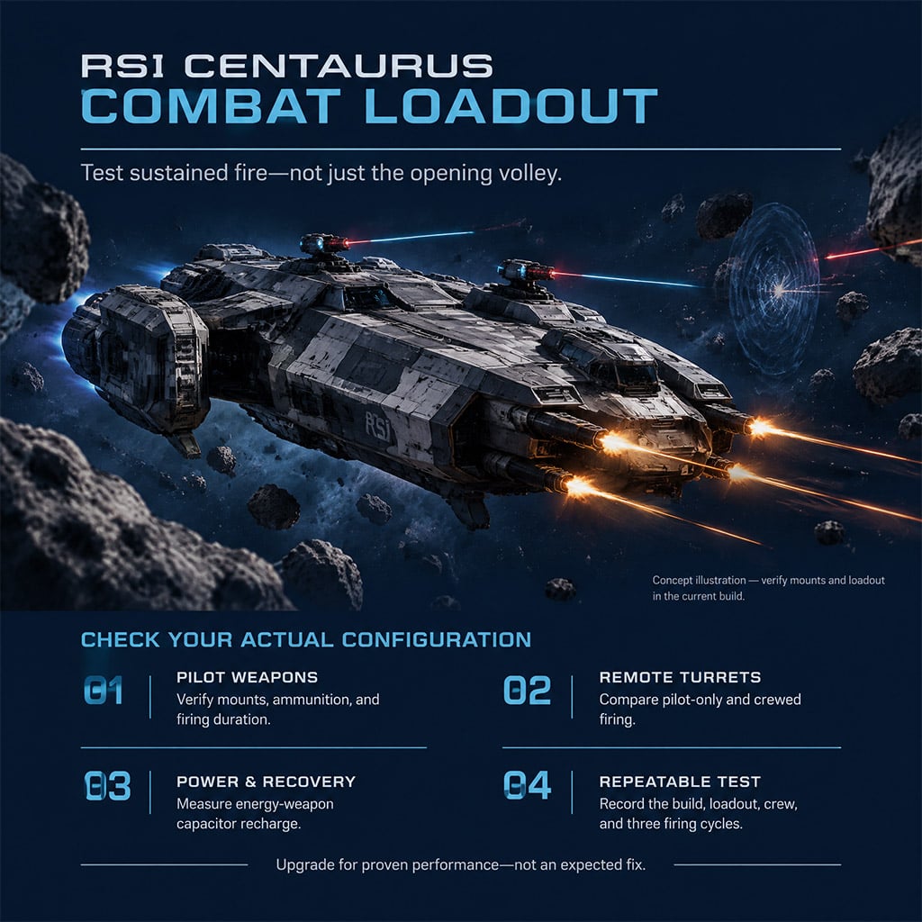 RSI Constellation Mk V Centaurus firing Size 5 ballistic cannons and remote laser turrets in asteroid field RSI Constellation Mk V Centaurus firing Size 5 ballistic cannons and remote laser turrets in asteroid field