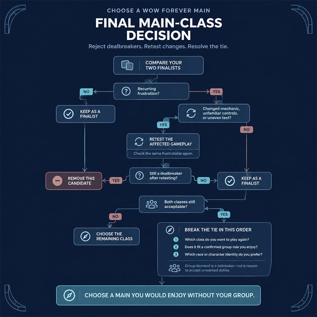 Decision flow separating persistent dislikes, changed mechanics, and final tiebreakers