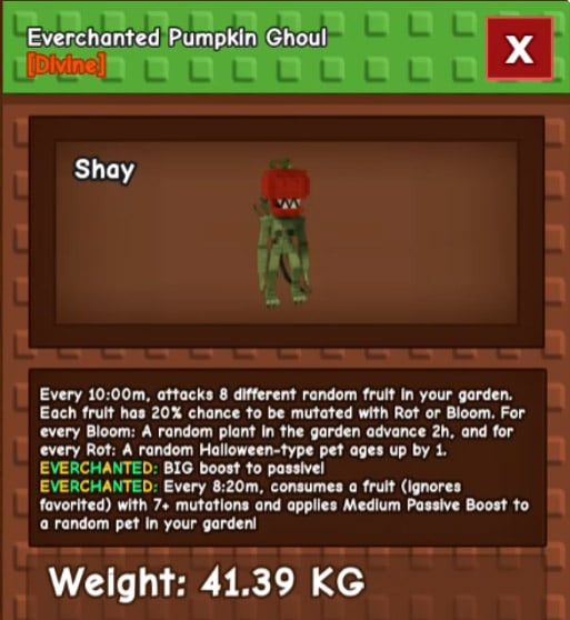 Grow a Garden Pets Everchanted Pumpkin Ghoul