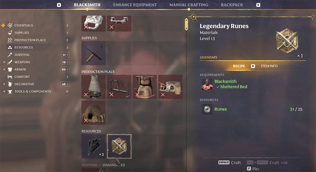 Blacksmith Legendary Rune recipe showing 25 ordinary Runes and crafting requirements. Blacksmith Legendary Rune recipe showing 25 ordinary Runes and crafting requirements.