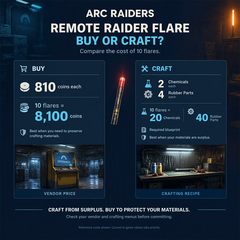 Remote Raider Flare purchase price compared with its Chemicals and Rubber Parts recipe Remote Raider Flare purchase price compared with its Chemicals and Rubber Parts recipe