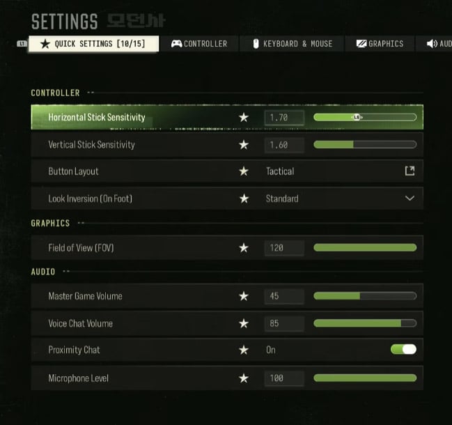 MW4 Setting Quick Set