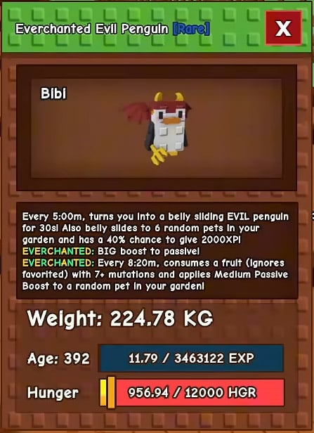 Grow a Garden Pets Everchanted Evil Penguin