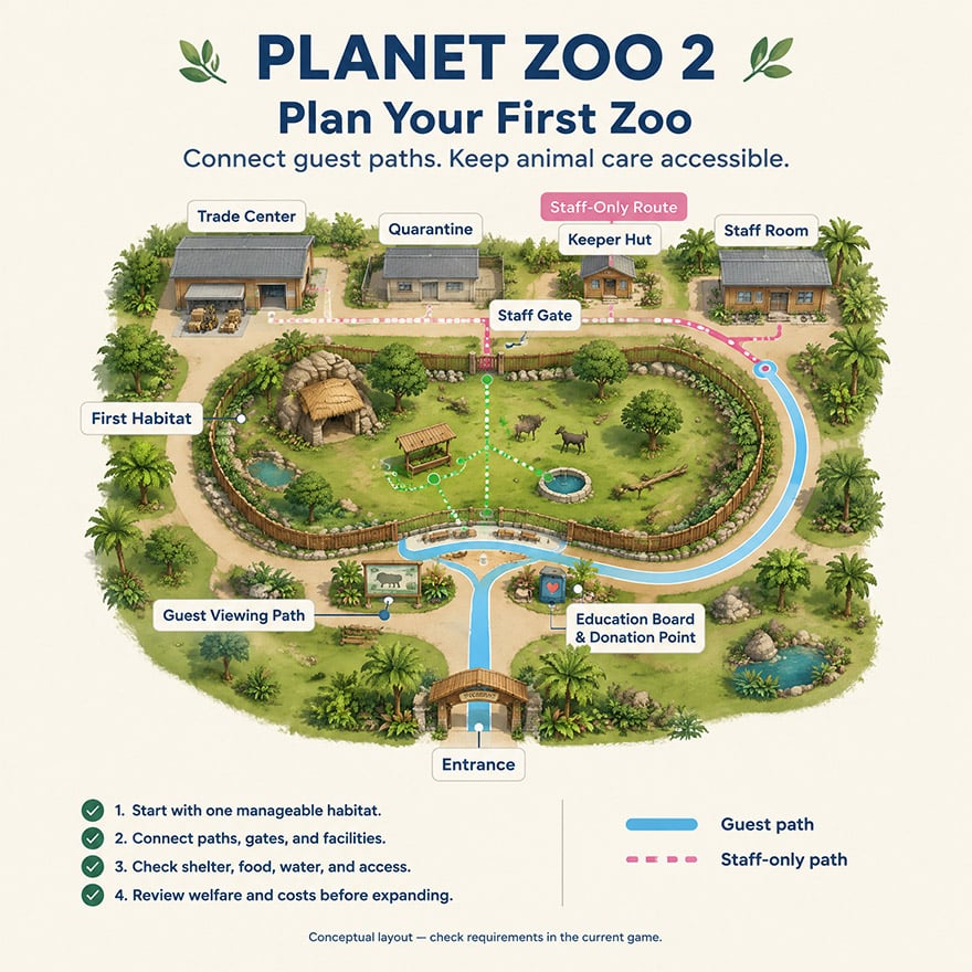 beginner zoo layout guest staff routes