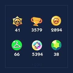 [1299] Brawlers x 41 | Skins x 66 | Trophies x 3579 | Bling x 5394 | Coins x 2894 | Gems x 38