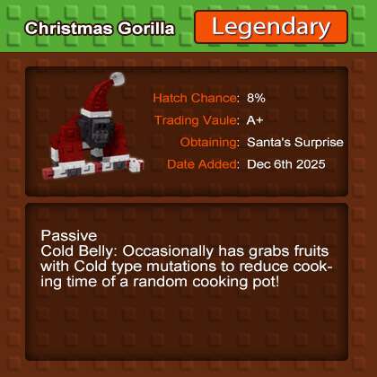 Grow a Garden Christmas Gorilla Max Cooking Speed & Cold Fruit Loop