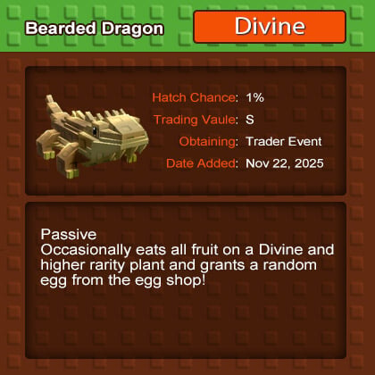 Grow a Garden Bearded Dragon Grants Random Eggs