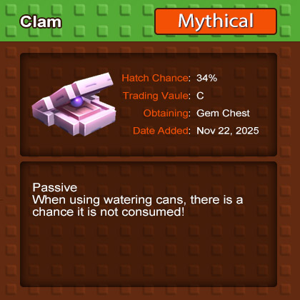 Grow a Garden Clam Chance not Consumed Watering Cans