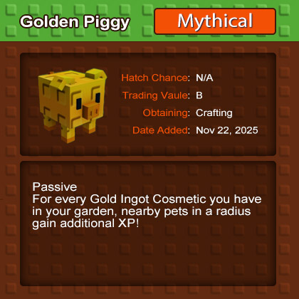 Grow a Garden Golden Piggy Gain Additional XP Nearby Pets
