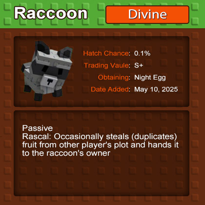 Buy Grow a Garden Raccoon Pets - Get extra benefits