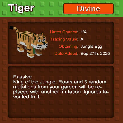 Buy Grow a Garden Tiger Pet - Shared XP and Mutations