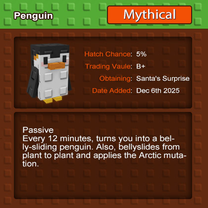 Grow a Garden Penguin Mythical Arctic Mutations, Belly-Slide Mechanic