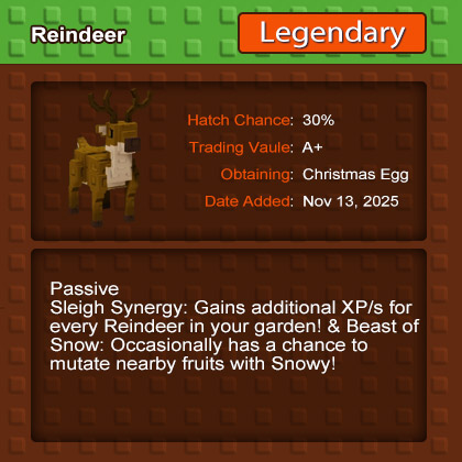 Grow a Garden Reindeer, Gains XP and Summoned Rudolph