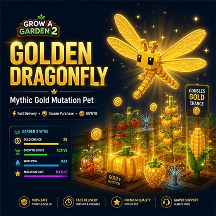 Buy Grow a Garden 2 Golden Dragonfly – Mythic Gold Mutation Pet
