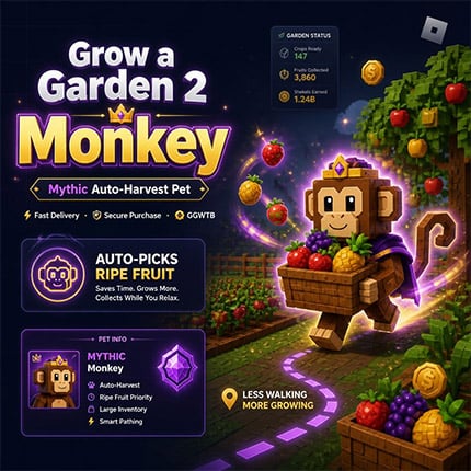 Buy Grow a Garden 2 Monkey – Mythic Auto-Harvest Pet for Large Garden